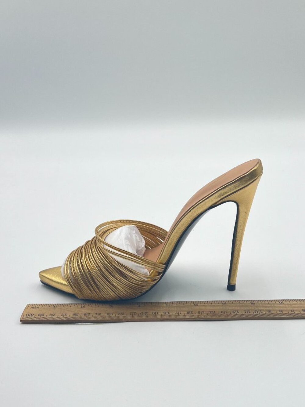 FOWT Gold Open Toe Mules Thin High Heel Slide Sandals Sexy Slip on Party Shoes